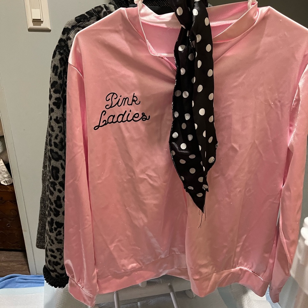 Pink Ladies Jacket with Polka Dot Scarf